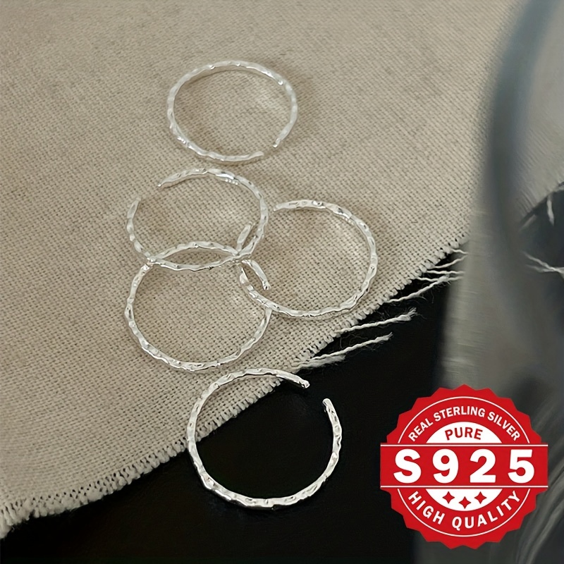 S925 Pure Silver Open Ring with Textured Band for Women